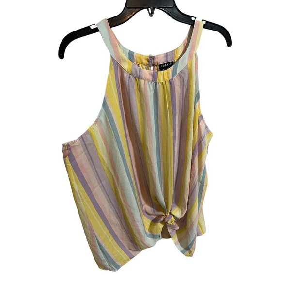 Torrid Women's 0 (Large, 12) Pastel Striped Tank Top Goddess Neck NWT - Picture 3 of 5